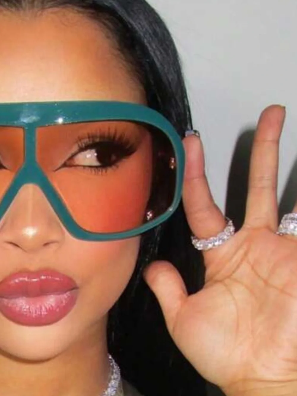 Oversized Teal Shield Sunglasses with Orange Gradient Lens